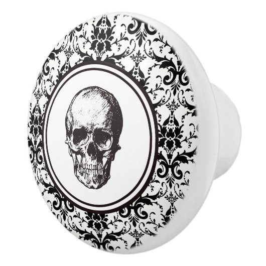 Elegante  gotische zwarte Damask Skull Keramische Knop (Rechts)