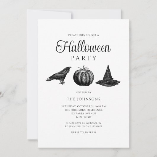 Elegante gotische zwarte pompoen Halloween Kaart (Voorkant)