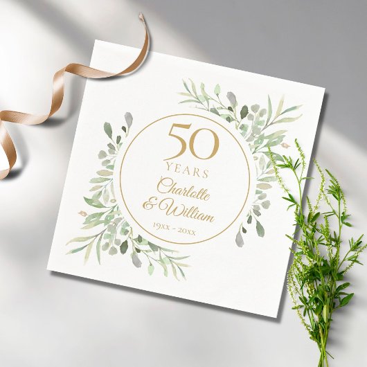 Elegante goud 50ste verjaardag waterverf groen servet
