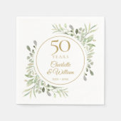 Elegante goud 50ste verjaardag waterverf groen servet (Voorkant)