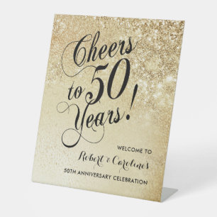 Elegante Goud 50ste Verjaardag Welkom Reclamebord Met Voetstuk