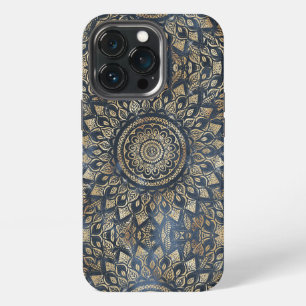 Elegante Goud Blauwe Mandala Bloemig iPhone 13 Pro Hoesje