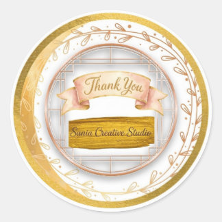Elegante Goud & Blush Bloemige "Dank je" Zakelijke Ronde Sticker