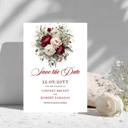 Elegante Goud Blush Burgundy Save The Date