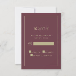 Elegante goud-bordeauxkleurige huwelijksbijlage in RSVP kaartje