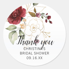 Elegante goud bordeauxrode bloem bruiloftsuitnodig ronde sticker
