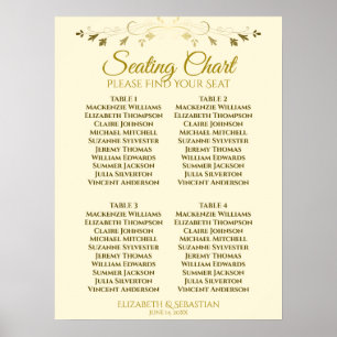 Elegante goud & crème 4 tafel trouw zitplaatskaart poster
