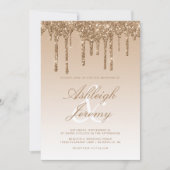 Elegante Goud Druppelende Glitter Script Bruiloft Kaart (Voorkant)