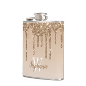 Elegante Goud Druppelende Nep Glitter Monogram Heupfles (Links)