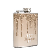 Elegante Goud Druppelende Nep Glitter Monogram Heupfles (Rechts)