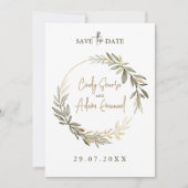 Elegante goud- en groenbruiloft save the date (Voorkant)