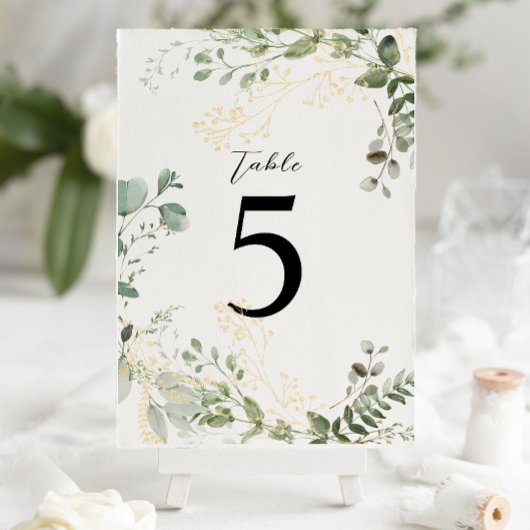 Elegante goud- en groene eucalyptusbruiloft kaart