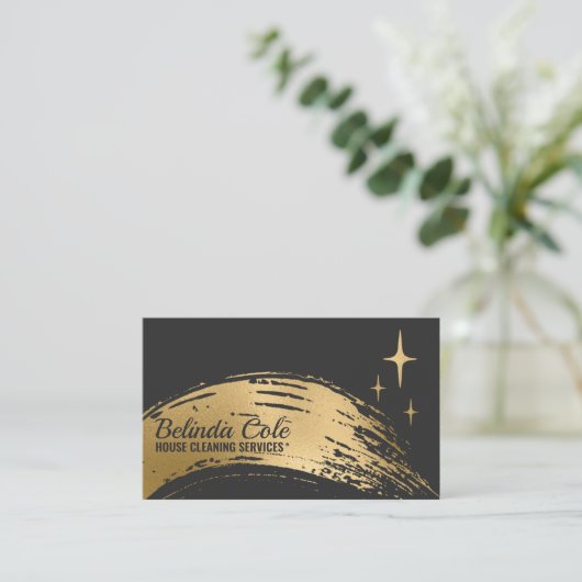 Elegante goud en houtskool reiniging spat visitekaartje (Staand voorkant)