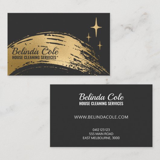 Elegante goud en houtskool reiniging spat visitekaartje (Voorkant / Achterkant)