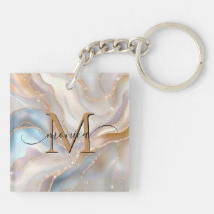 Elegante goud en parelmoer monogram naam gepersona sleutelhanger