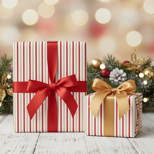 Elegante goud-en-rode-candy-cane-streeppatroon cadeaupapier