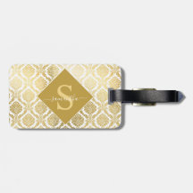 Elegante Goud en Witte Damast Gepersonaliseerde