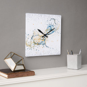 Elegante goud- en zilverkleurige watersplash vierkante klok