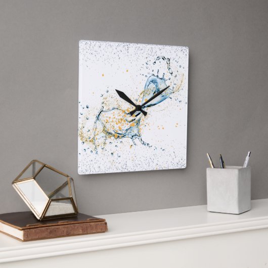 Elegante goud- en zilverkleurige watersplash vierkante klok (Kantoor)