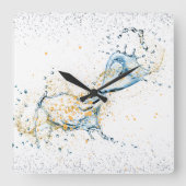Elegante goud- en zilverkleurige watersplash vierkante klok (Voorkant)