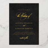 Elegante Goud & Fluwelen Print (Niet Echt) Trouwda Folie Uitnodiging (Voorkant)