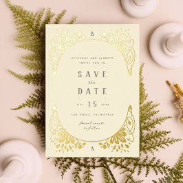 Elegante Goud Folie Art Nouveau Folie Save the Dat Uitnodiging
