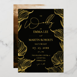 Elegante Goud Folie Bloemen Botanische Moderne Tro Uitnodiging
