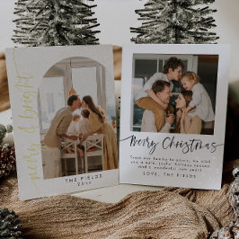 Elegante goud folie boog foto vakantiekaart folie feestdagenkaart