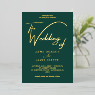 Elegante Goud Folie Calligrafie   Smaragd Huwelijk Uitnodiging
