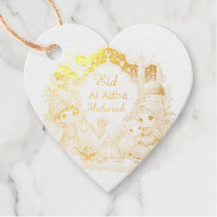 Elegante Goud Folie Chibi Eid Aldha Mubarak  Bedankjes Labels