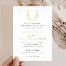 Elegante goud folie crest blad monogram bruiloft