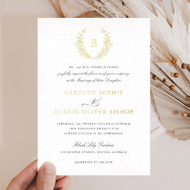 Elegante goud folie crest blad monogram bruiloft uitnodiging