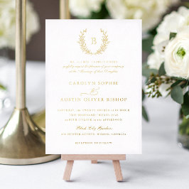 Elegante goud folie crest blad monogram bruiloft uitnodiging