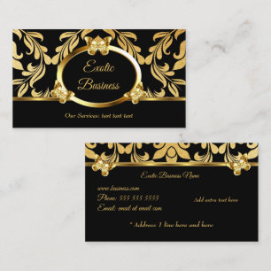 Elegante Goud Folie Damast Bloem Vlinders Zwart Visitekaartje