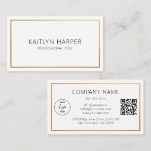 Elegante Goud Folie Frame Minimaal Logo QR Code Visitekaartje