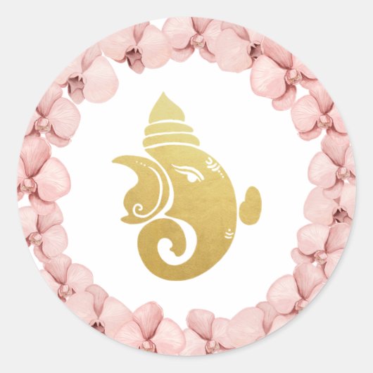 Elegante Goud Folie Ganapati Hindoe God Ronde Sticker (Voorkant)
