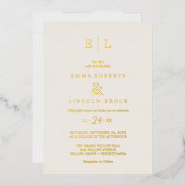 Elegante Goud Folie Ivoor Monogram Huwelijk  Uitnodiging