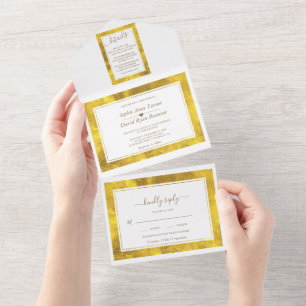 Elegante goud folie lijst kalligrafie bruiloft   all in one uitnodiging
