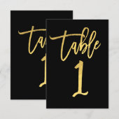 Elegante goud folie moderne script tafel nummer 1 kaart (Voorkant / Achterkant)