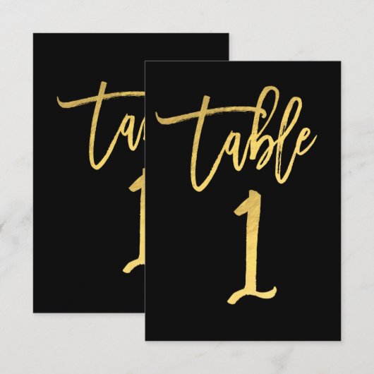 Elegante goud folie moderne script tafelnummer 1 (Voorkant / Achterkant)
