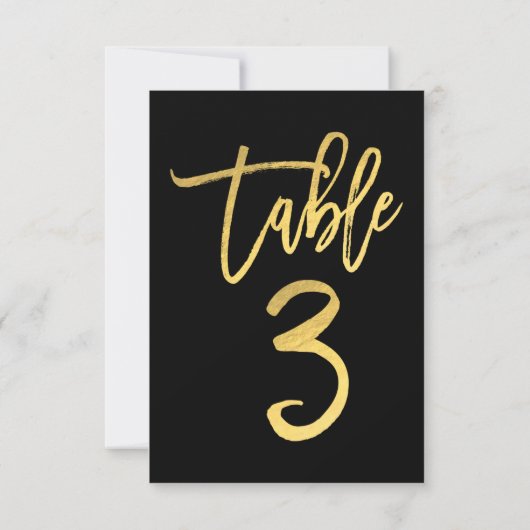Elegante goud folie moderne script tafelnummer 3 (Achterkant)