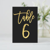 Elegante goud folie moderne script tafelnummer 6 (Staand voorkant)