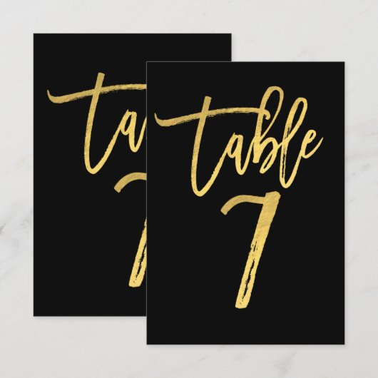 Elegante goud folie moderne script tafelnummer 7 (Voorkant / Achterkant)