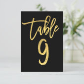 Elegante goud folie moderne script tafelnummer 9 (Staand voorkant)