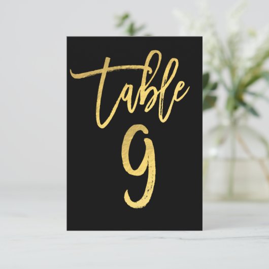 Elegante goud folie moderne script tafelnummer 9 (Staand voorkant)