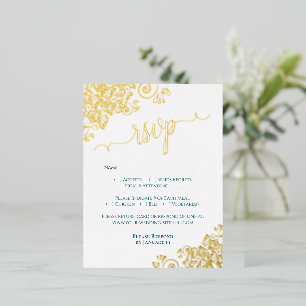 Elegante goud folie op donker teal trouw RSVP kaar Uitnodiging Briefkaart
