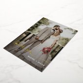 Elegante Goud Folie Script Eenvoudige 2-Foto Huwel Uitnodiging (Gedraaid)