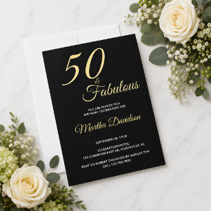 Elegante Goud Folie Vijftig en Fabulous 50e Verjaa Uitnodiging