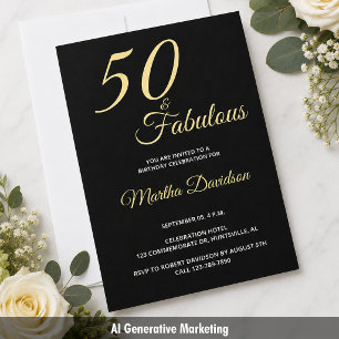 Elegante Goud Folie Vijftig en Fabulous 50e Verjaa Uitnodiging