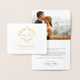 Elegante goud-foliemonogram trouwfoto op maat folie kaarten